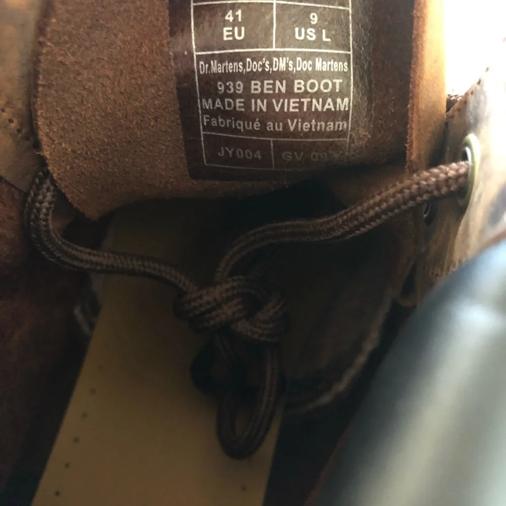 Dr. Martens 939 Ben Boot - Brown Leather Lace-Up Boots with Yellow Stitching